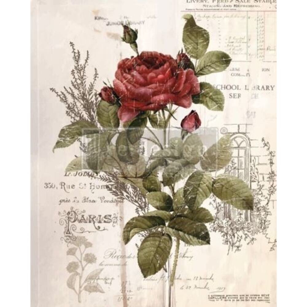 Re Design by Prima Transfer Sticker Botanical Rose 24x34" Red Floral Green Leaf